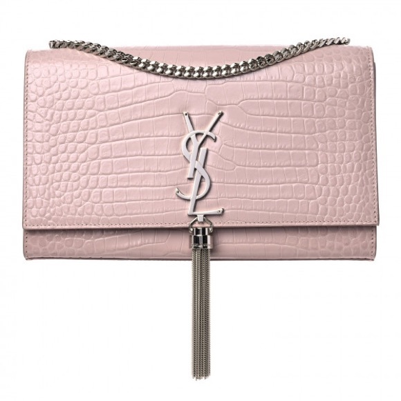 Saint Laurent Pink Bag with Silver Chain and Croc-Embossed Design - Picture 1 of 11